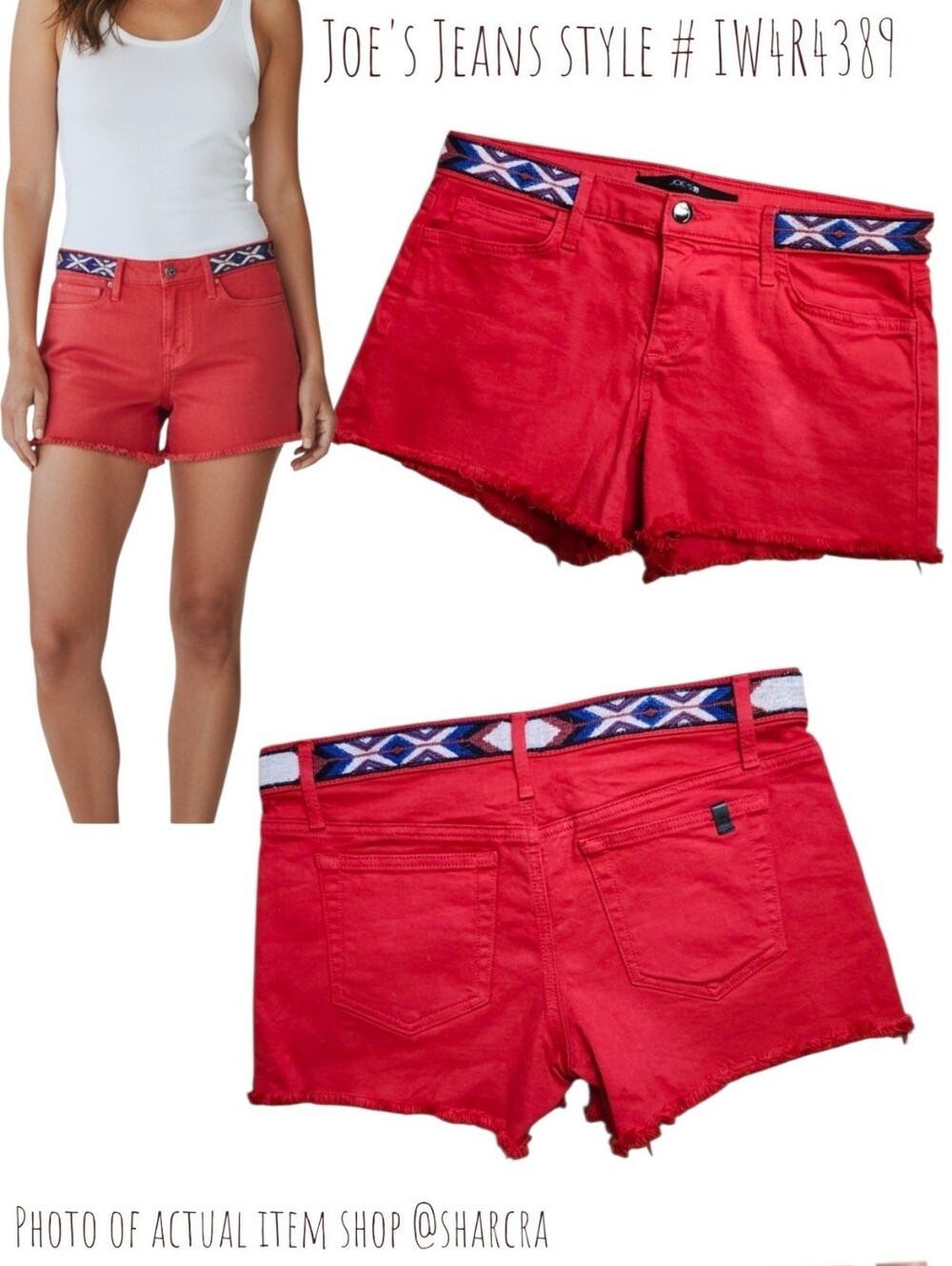 Joe's Jeans Women's Aztec Geo embroidered fray denim jean shorts red cutoffs 28